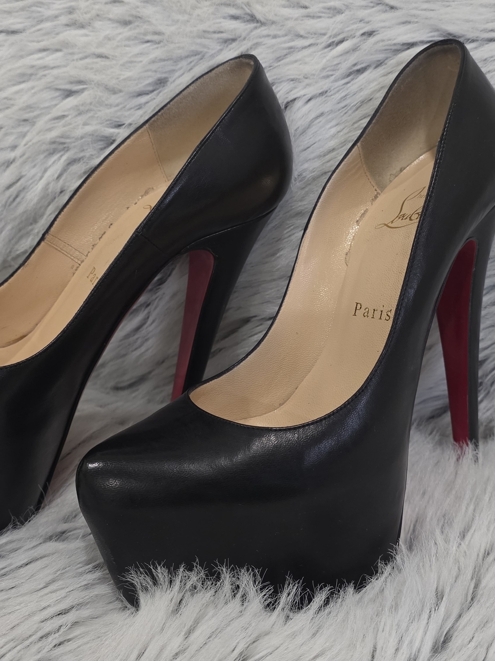Christian Louboutin Black Leather Platform 160 with Red Soles - 7